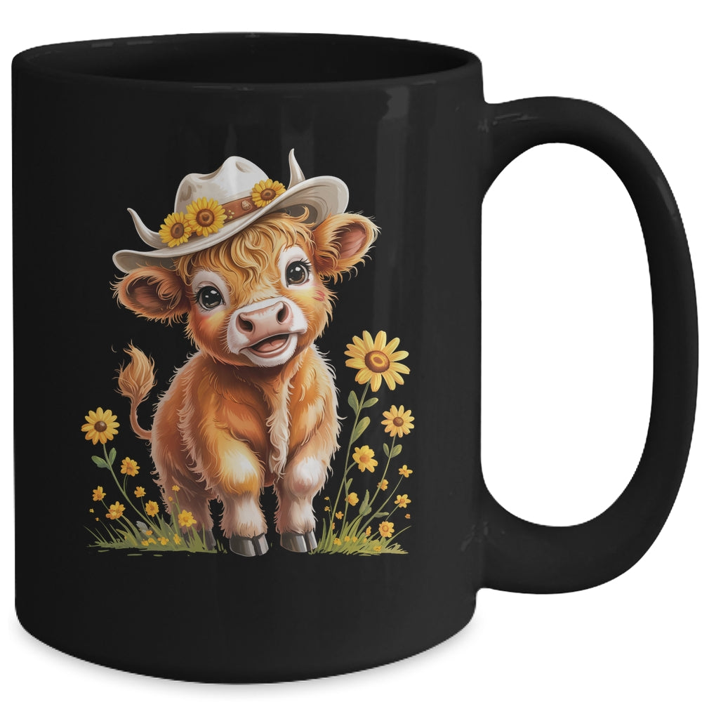 Cute Highland Cow Scottish Hairy Cattle Floral Women Girls Mug | teecentury
