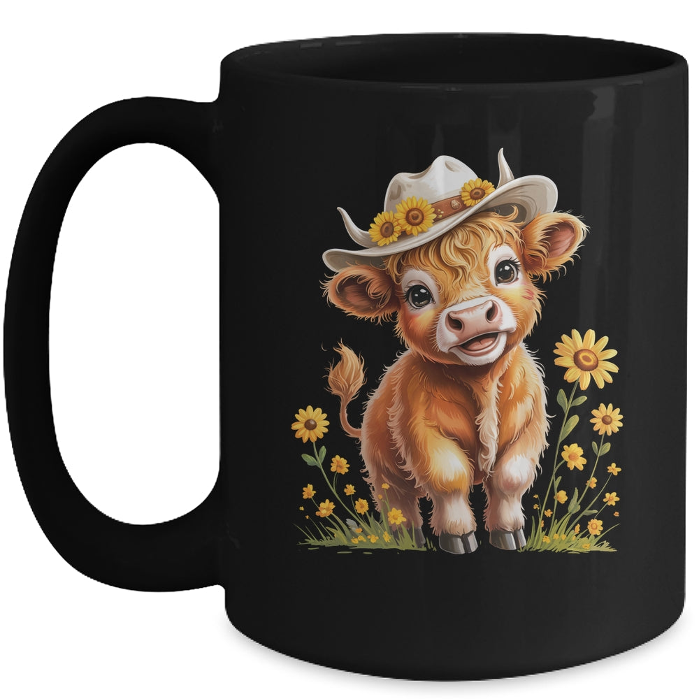 Cute Highland Cow Scottish Hairy Cattle Floral Women Girls Mug | teecentury