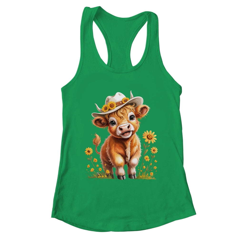 Cute Highland Cow Scottish Hairy Cattle Floral Women Girls Shirt & Tank Top | teecentury