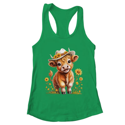 Cute Highland Cow Scottish Hairy Cattle Floral Women Girls Shirt & Tank Top | teecentury