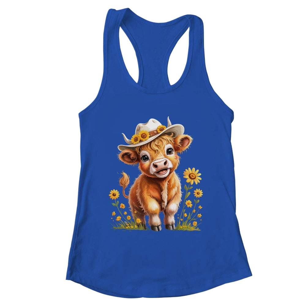 Cute Highland Cow Scottish Hairy Cattle Floral Women Girls Shirt & Tank Top | teecentury