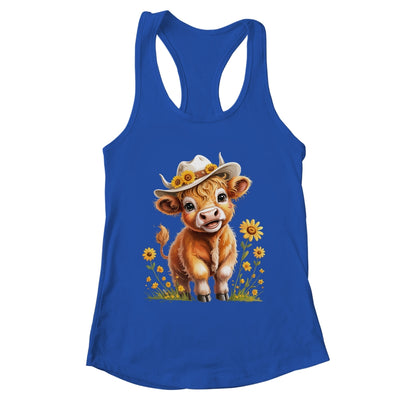 Cute Highland Cow Scottish Hairy Cattle Floral Women Girls Shirt & Tank Top | teecentury