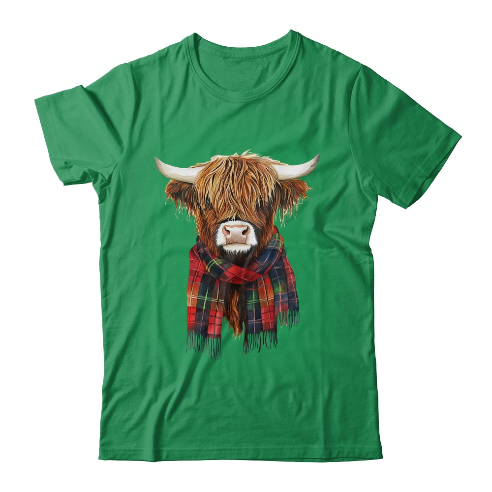 Cute Highland Cow Wearing Buffalo Plaid Scarf Farming Farmer Shirt & Sweatshirt | teecentury