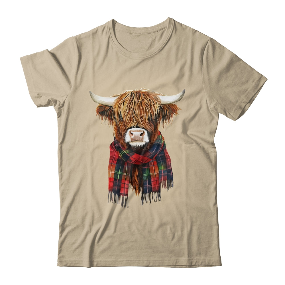 Cute Highland Cow Wearing Buffalo Plaid Scarf Farming Farmer Shirt & Sweatshirt | teecentury