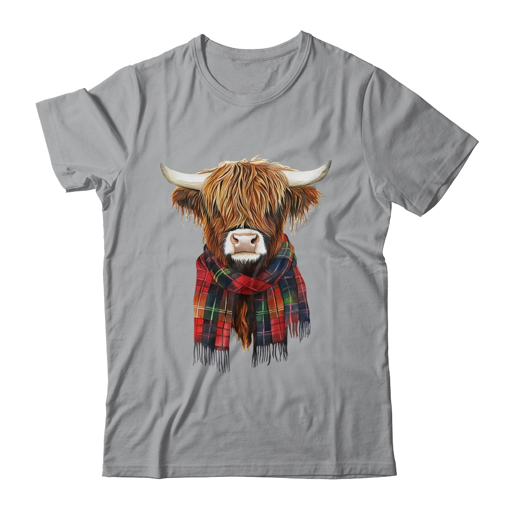 Cute Highland Cow Wearing Buffalo Plaid Scarf Farming Farmer Shirt & Sweatshirt | teecentury