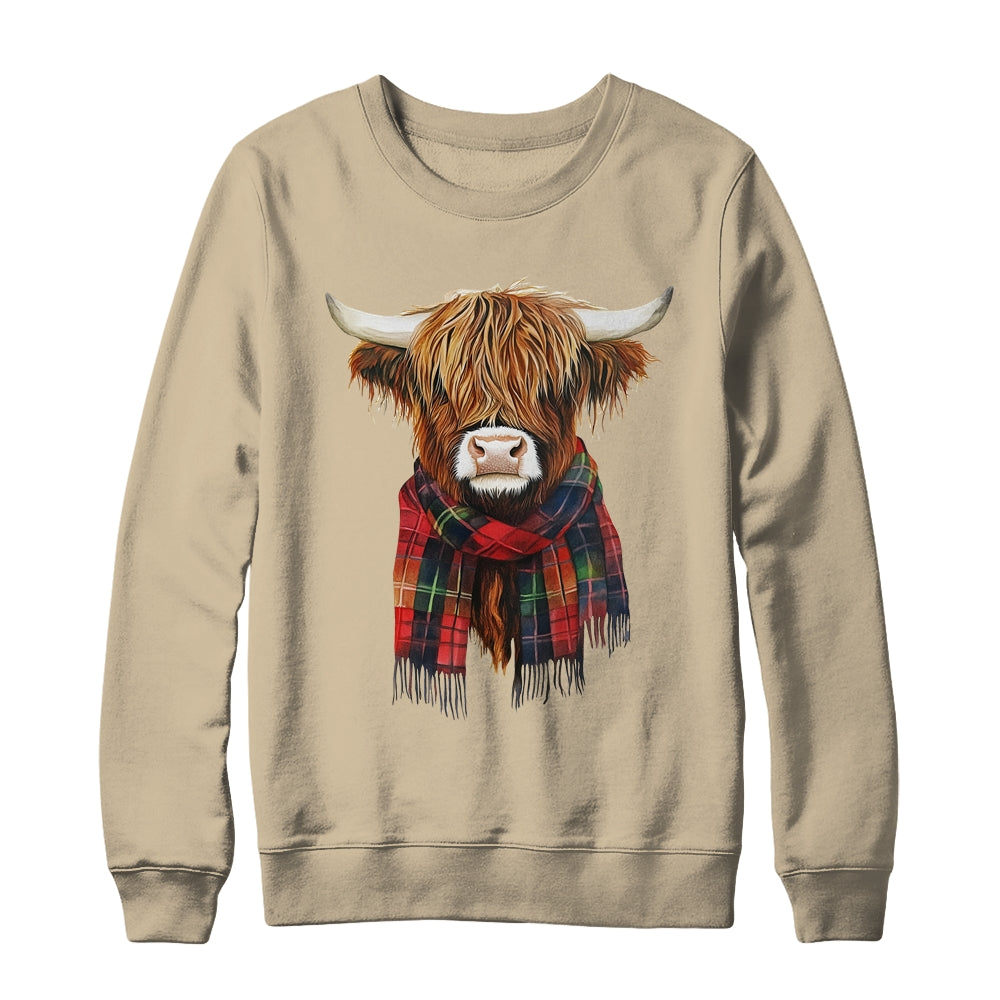 Cute Highland Cow Wearing Buffalo Plaid Scarf Farming Farmer Shirt & Sweatshirt | teecentury