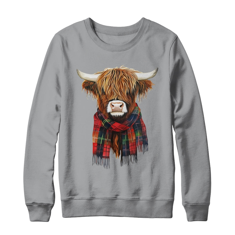 Cute Highland Cow Wearing Buffalo Plaid Scarf Farming Farmer Shirt & Sweatshirt | teecentury