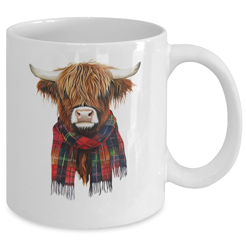 Cute Highland Cow Wearing Buffalo Plaid Scarf Farming Farmer Mug | teecentury