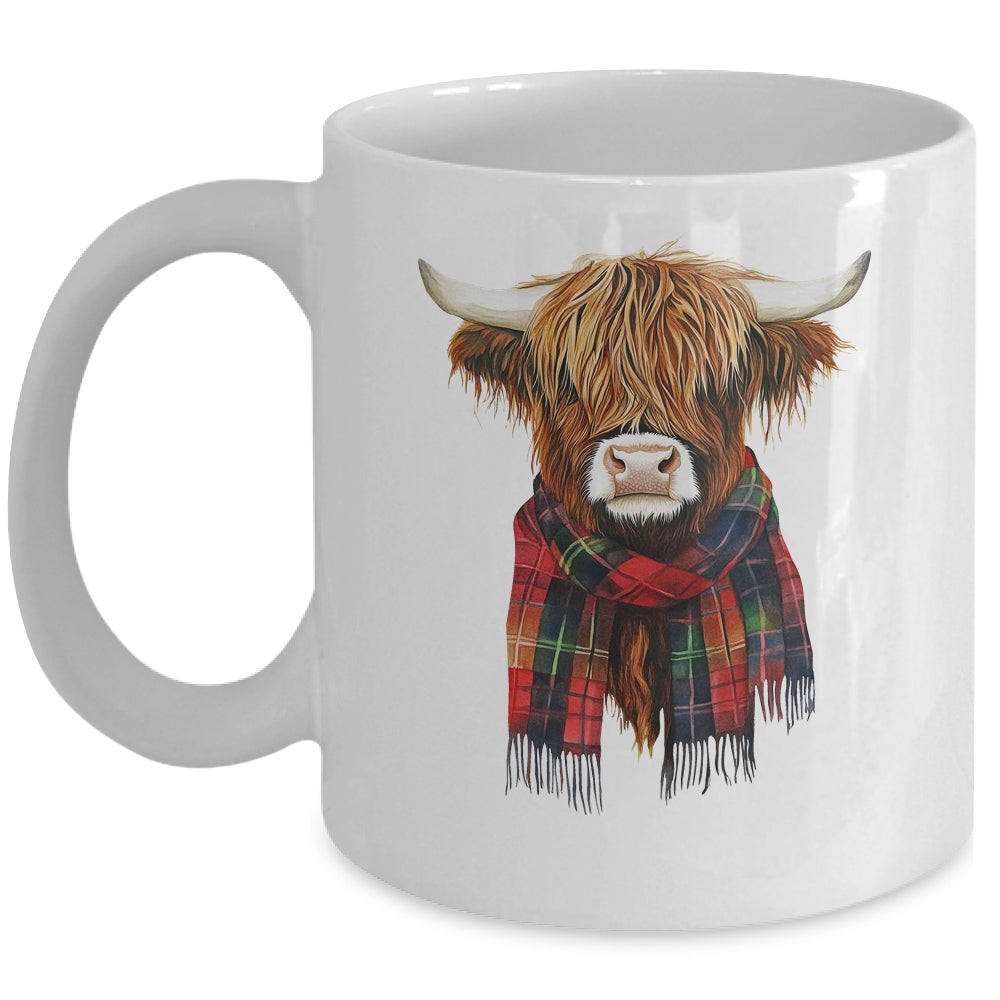 Cute Highland Cow Wearing Buffalo Plaid Scarf Farming Farmer Mug | teecentury