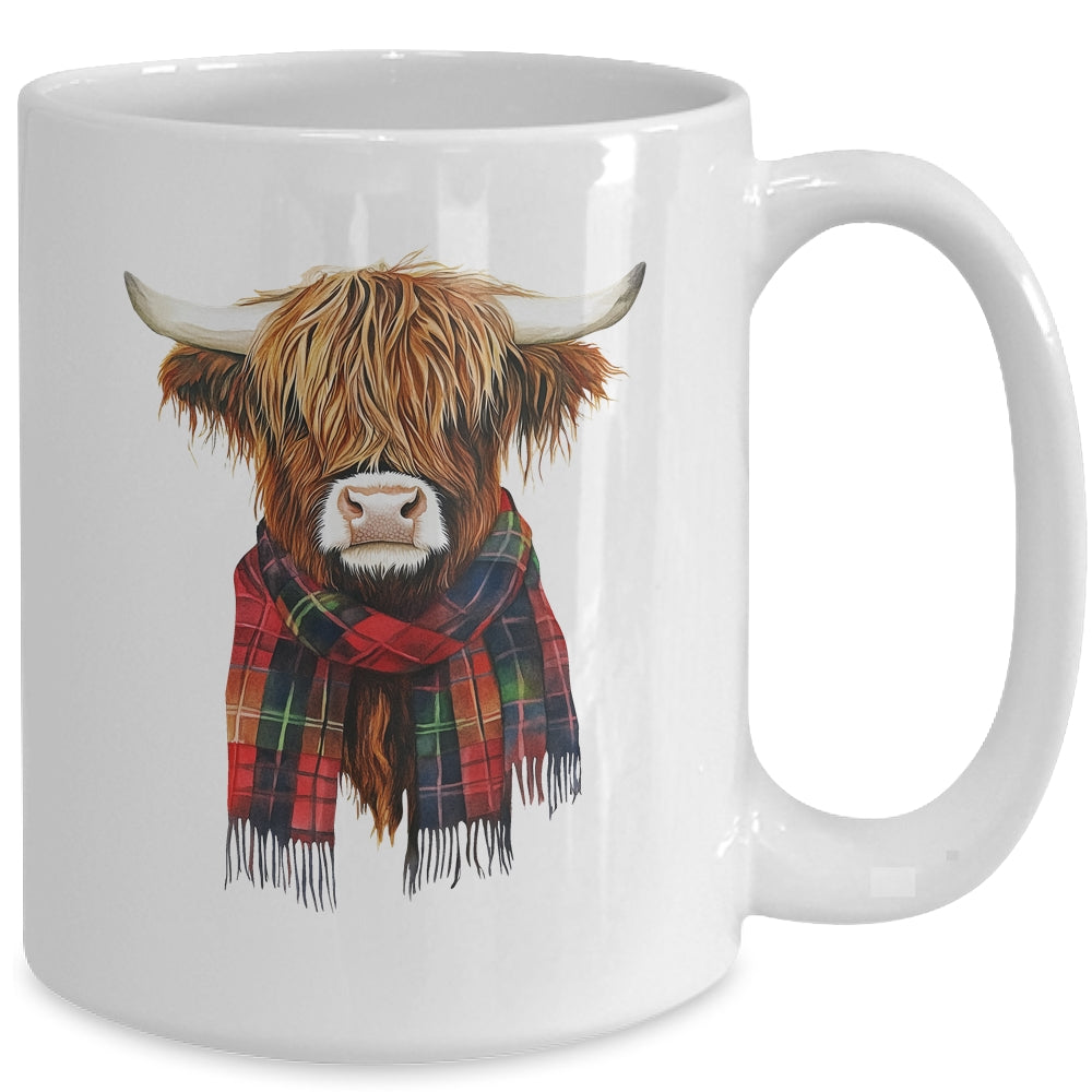 Cute Highland Cow Wearing Buffalo Plaid Scarf Farming Farmer Mug | teecentury