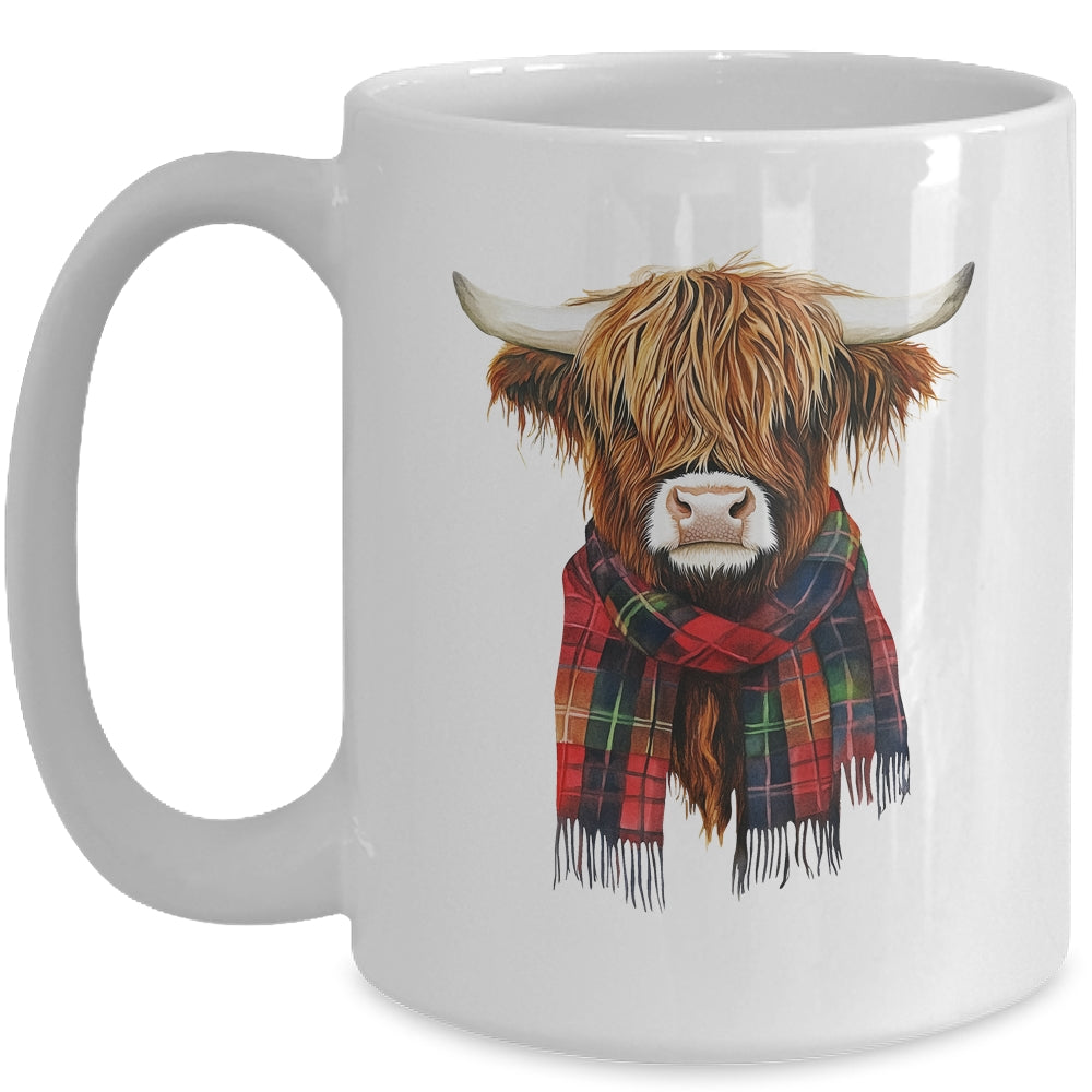Cute Highland Cow Wearing Buffalo Plaid Scarf Farming Farmer Mug | teecentury