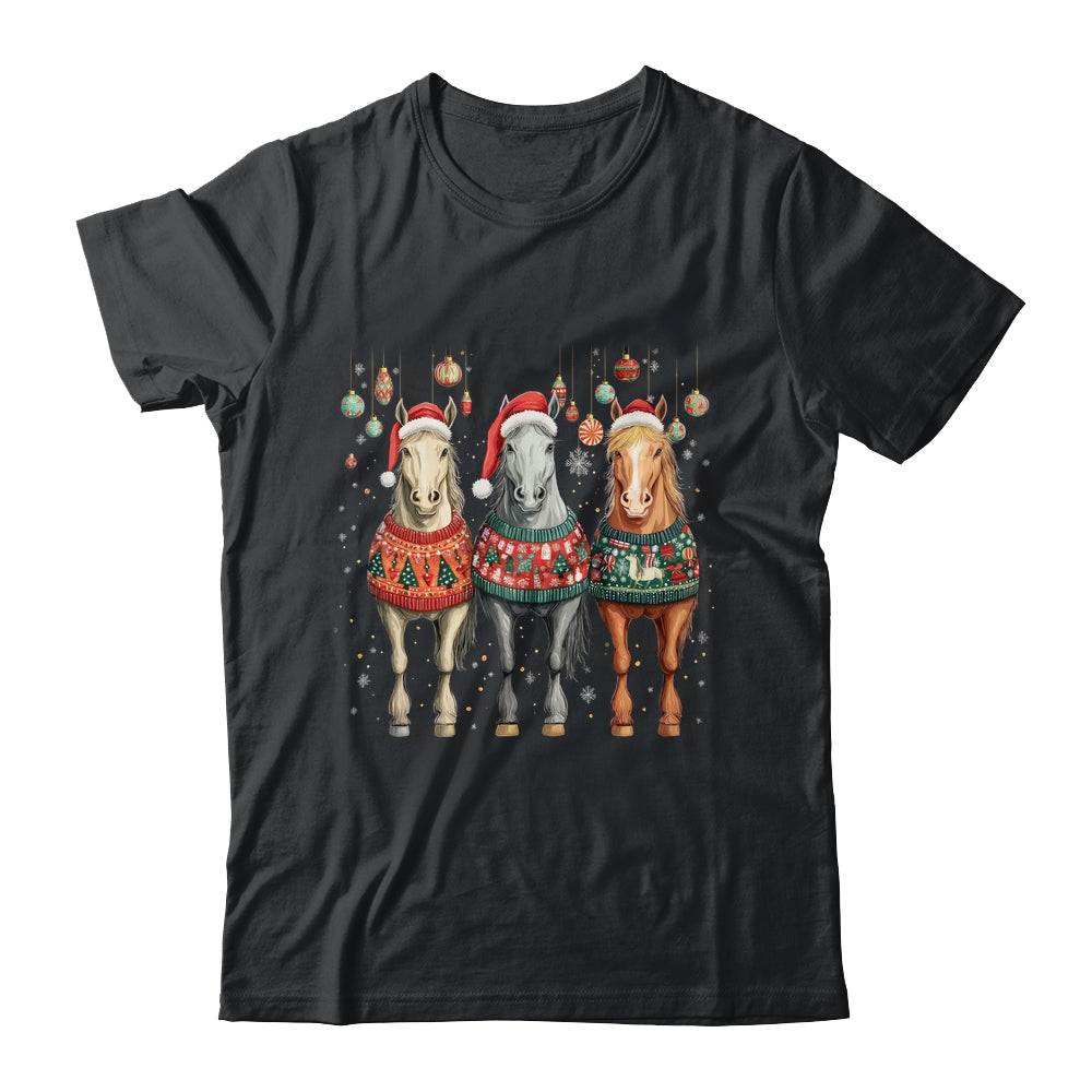 Cute Horses Santa Hat Ugly Christmas Xmas Horse Lover Shirt & Sweatshirt | teecentury
