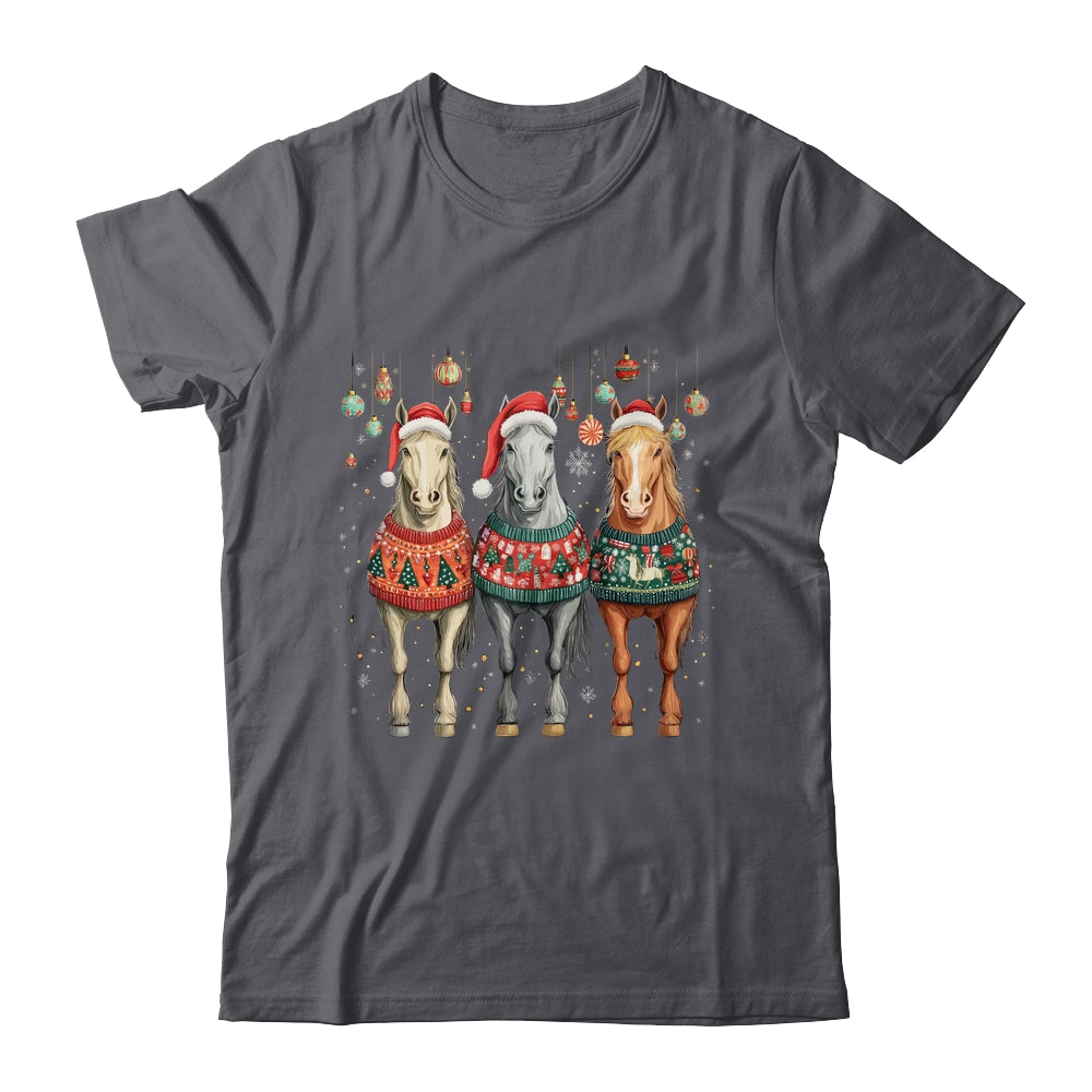 Cute Horses Santa Hat Ugly Christmas Xmas Horse Lover Shirt & Sweatshirt | teecentury