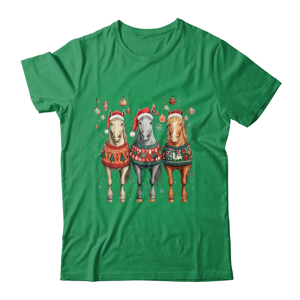 Cute Horses Santa Hat Ugly Christmas Xmas Horse Lover Shirt & Sweatshirt | teecentury