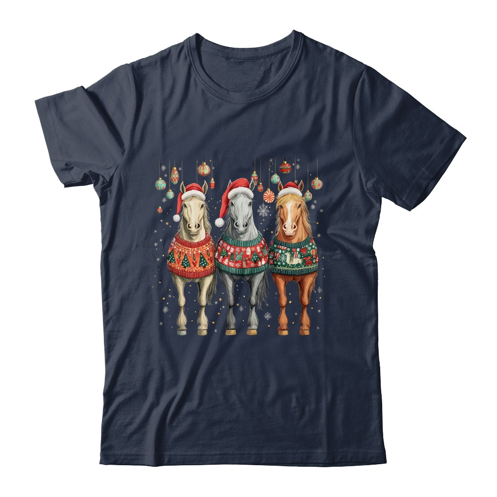 Cute Horses Santa Hat Ugly Christmas Xmas Horse Lover Shirt & Sweatshirt | teecentury