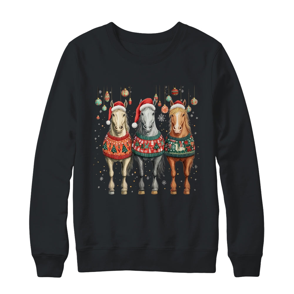 Cute Horses Santa Hat Ugly Christmas Xmas Horse Lover Shirt & Sweatshirt | teecentury