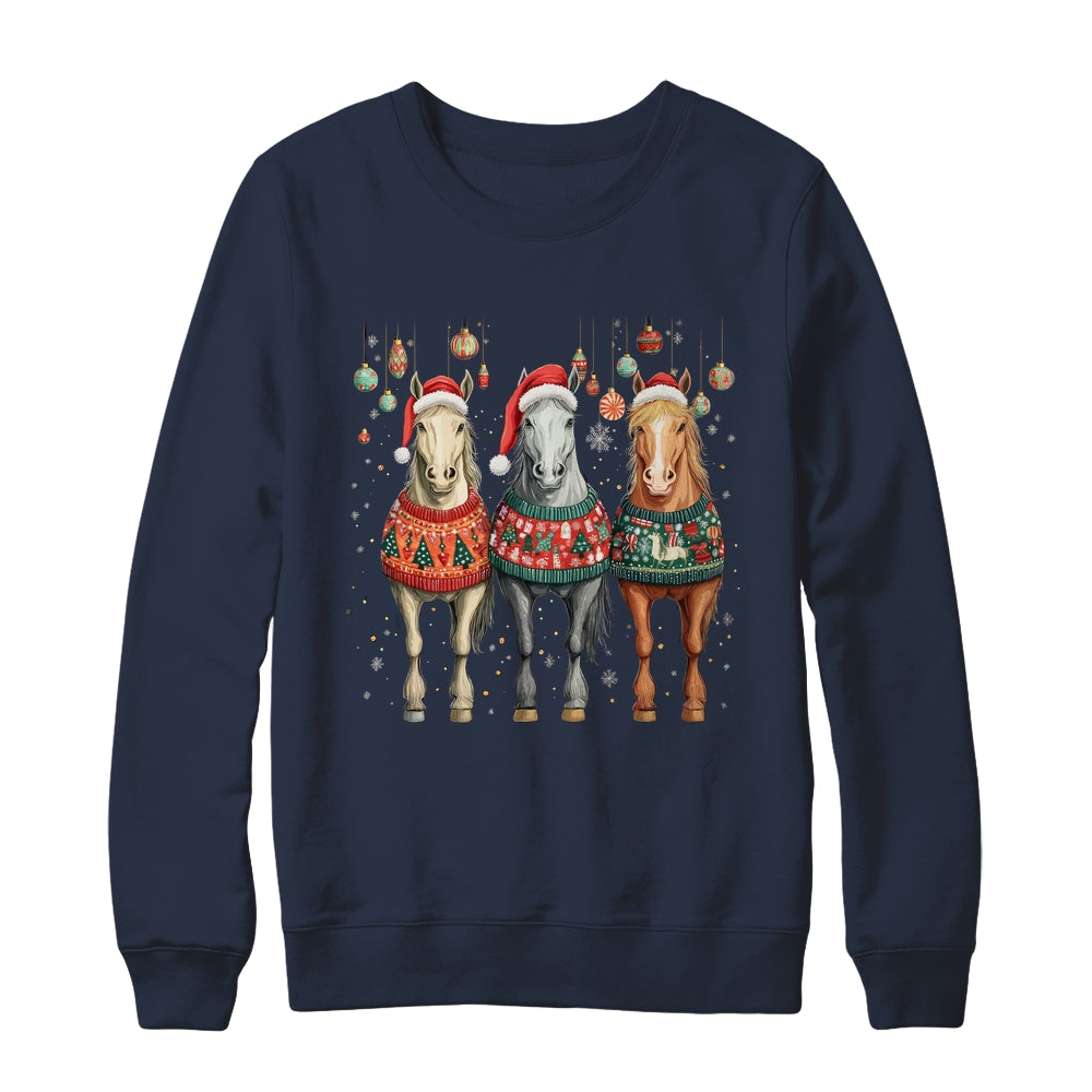Cute Horses Santa Hat Ugly Christmas Xmas Horse Lover Shirt & Sweatshirt | teecentury