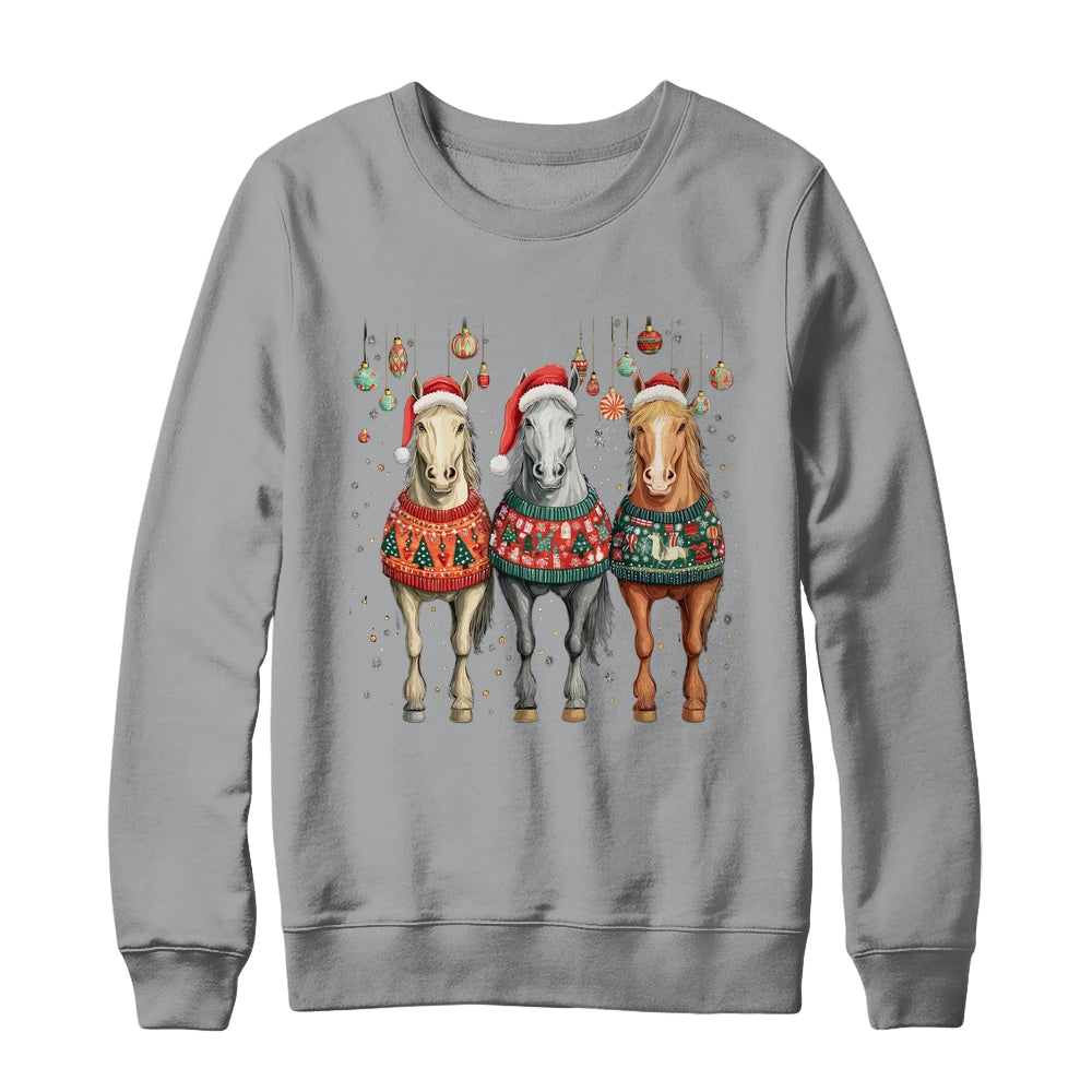 Cute Horses Santa Hat Ugly Christmas Xmas Horse Lover Shirt & Sweatshirt | teecentury