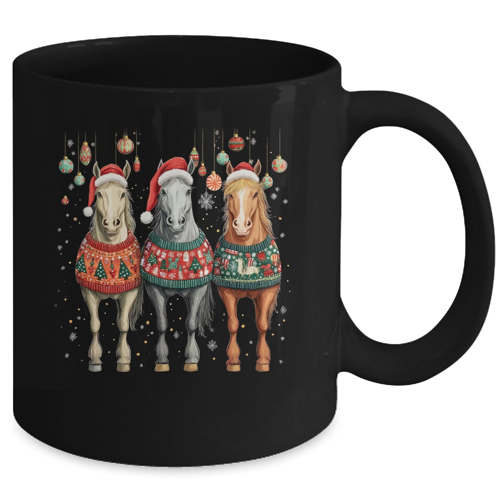 Cute Horses Santa Hat Ugly Christmas Xmas Horse Lover Mug | teecentury