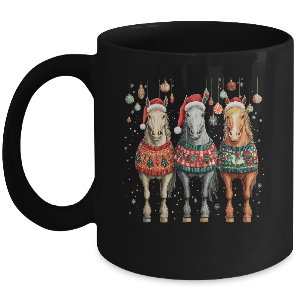 Cute Horses Santa Hat Ugly Christmas Xmas Horse Lover Mug | teecentury