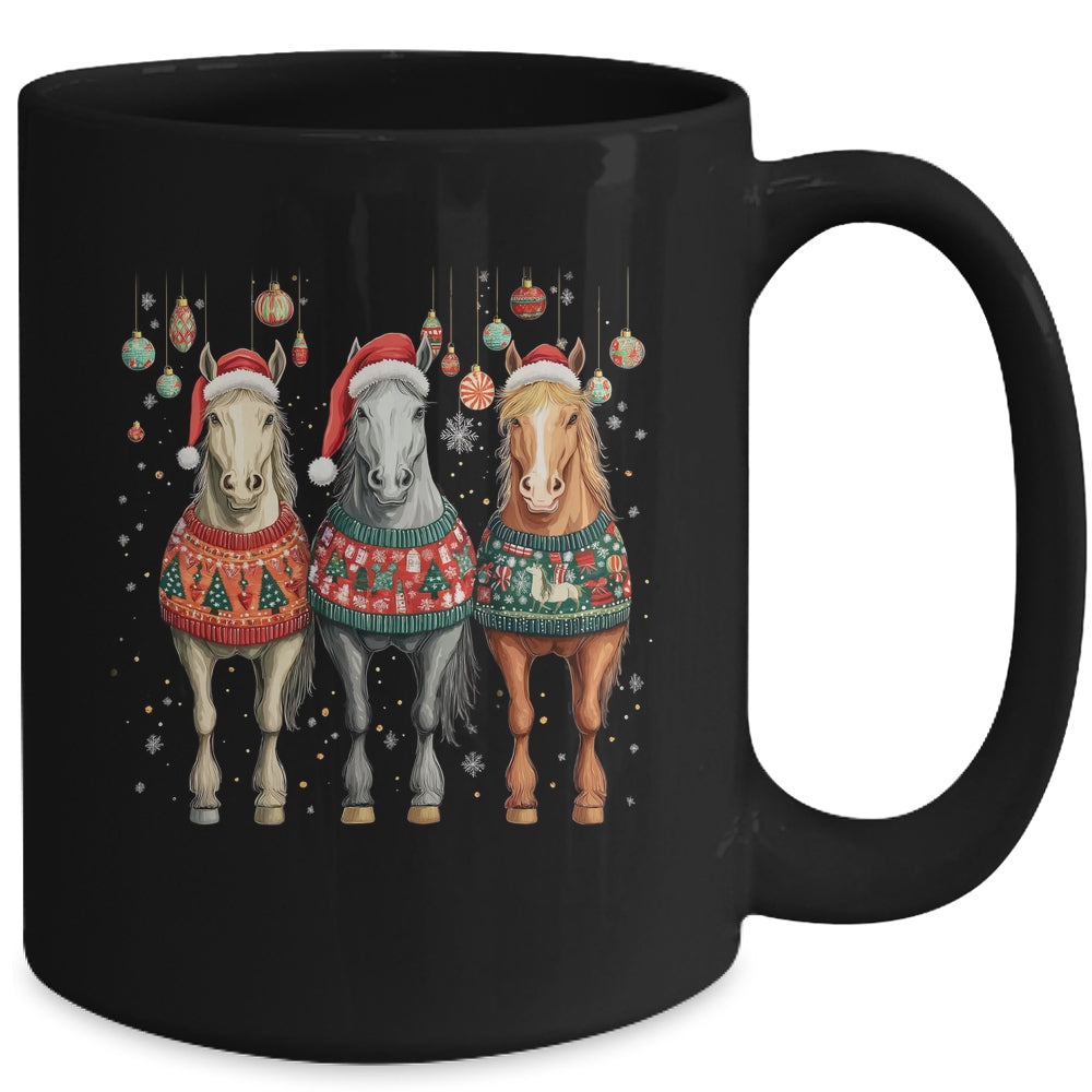 Cute Horses Santa Hat Ugly Christmas Xmas Horse Lover Mug | teecentury