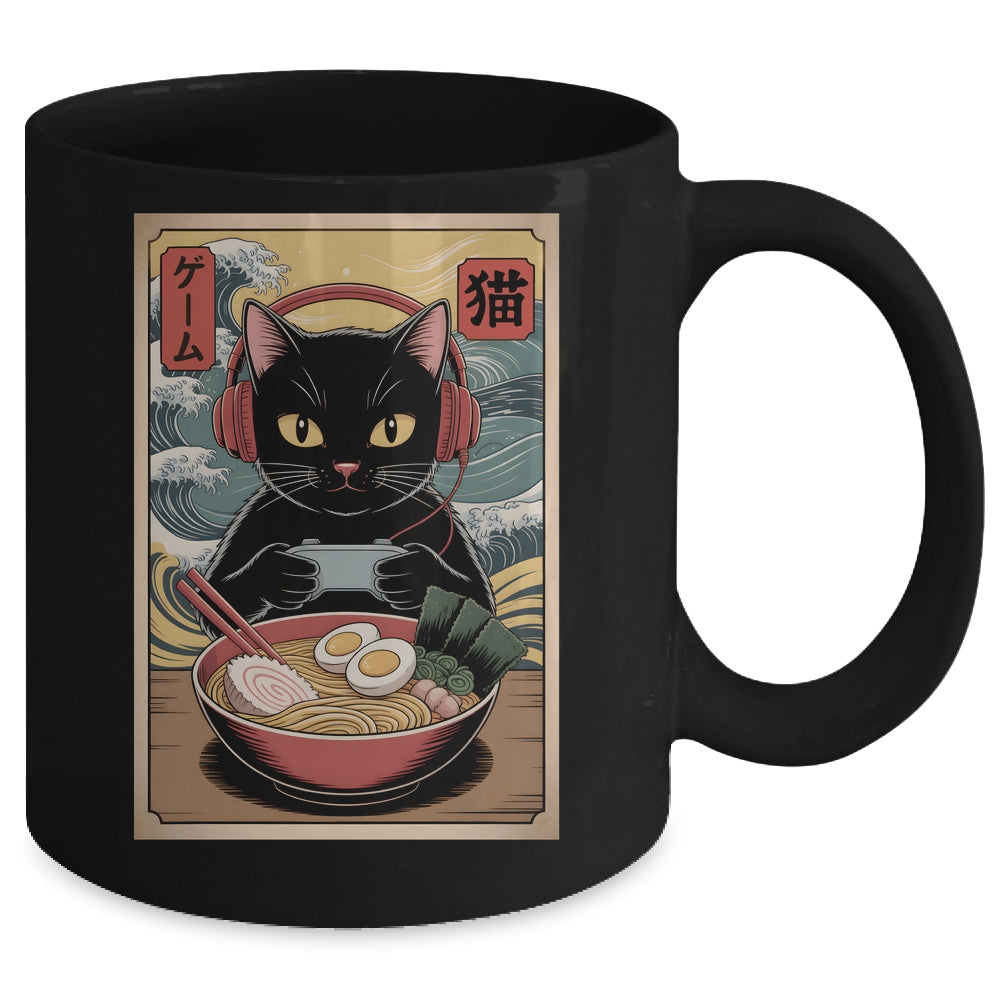 Cute Kawaii Gamer Cat Funny Ramen Retro Japanese Cat Gaming Mug | teecentury