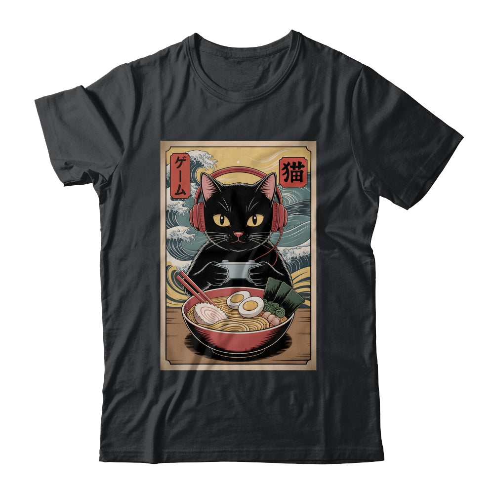 Cute Kawaii Gamer Cat Funny Ramen Retro Japanese Cat Gaming Shirt & Hoodie | teecentury