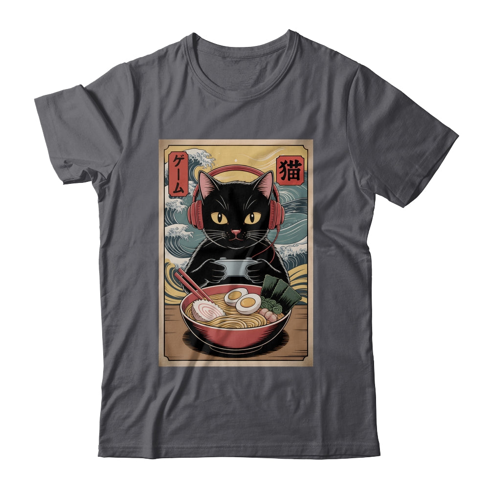 Cute Kawaii Gamer Cat Funny Ramen Retro Japanese Cat Gaming Shirt & Hoodie | teecentury