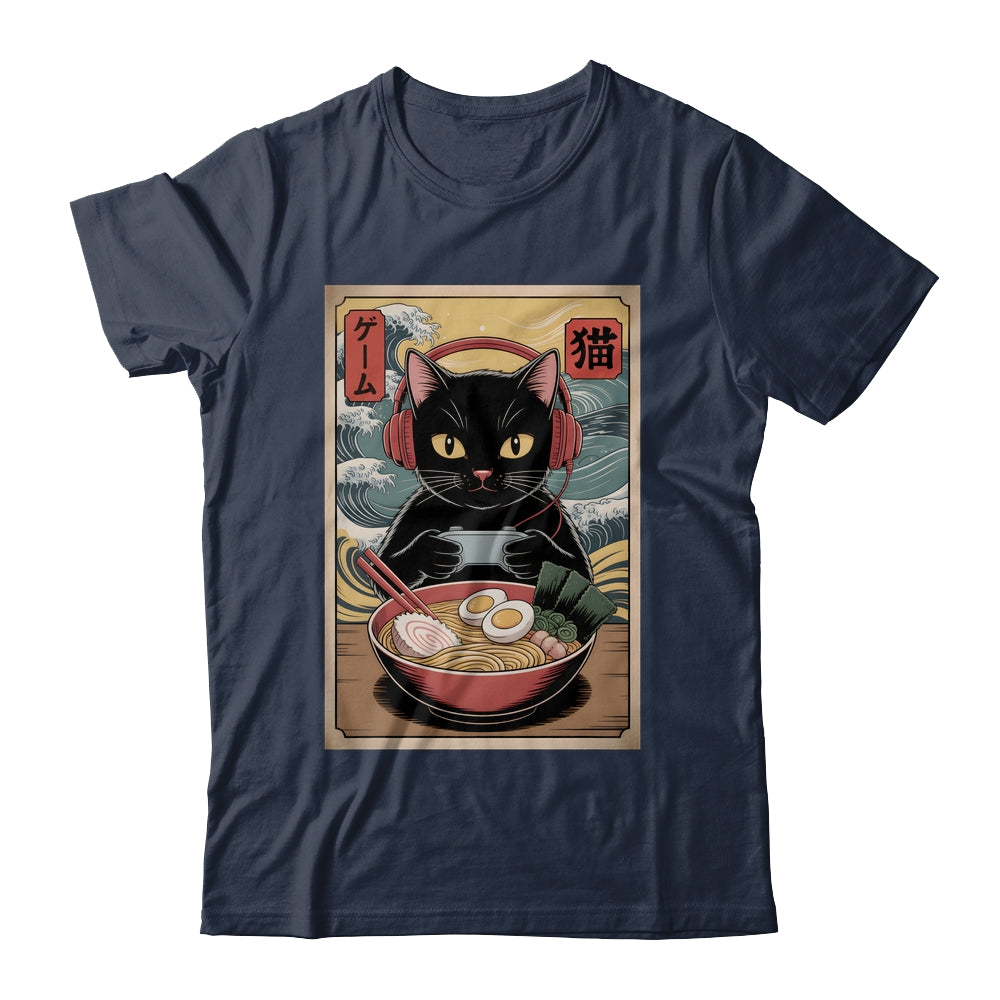 Cute Kawaii Gamer Cat Funny Ramen Retro Japanese Cat Gaming Shirt & Hoodie | teecentury