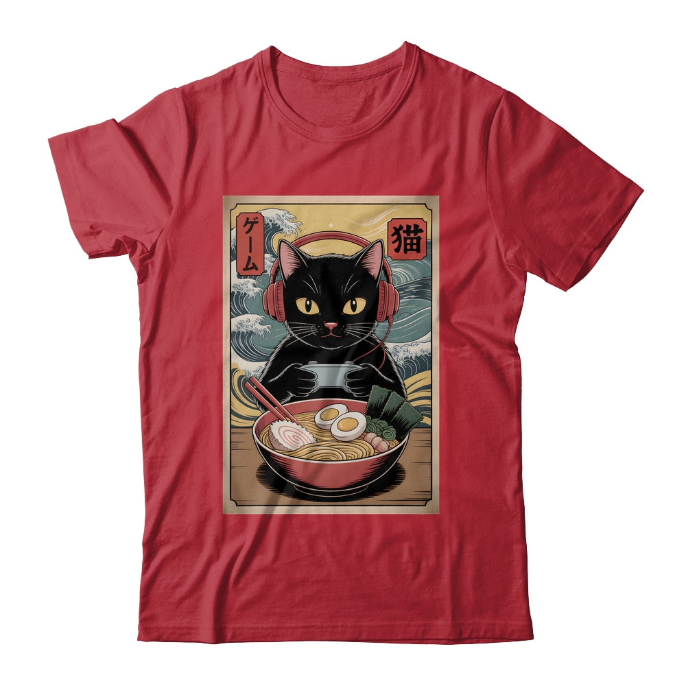 Cute Kawaii Gamer Cat Funny Ramen Retro Japanese Cat Gaming Shirt & Hoodie | teecentury