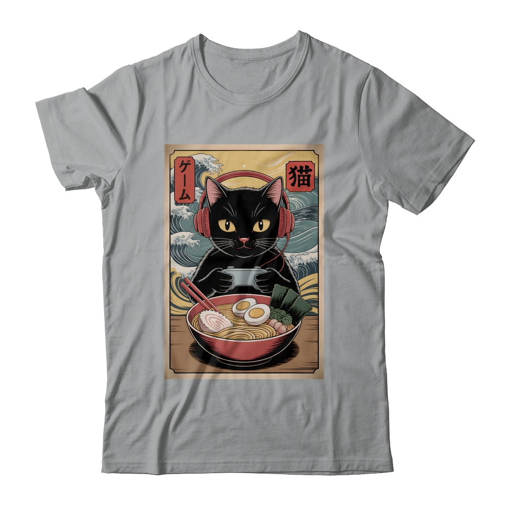 Cute Kawaii Gamer Cat Funny Ramen Retro Japanese Cat Gaming Shirt & Hoodie | teecentury