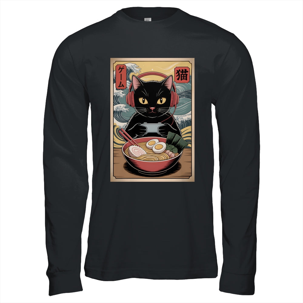 Cute Kawaii Gamer Cat Funny Ramen Retro Japanese Cat Gaming Shirt & Hoodie | teecentury