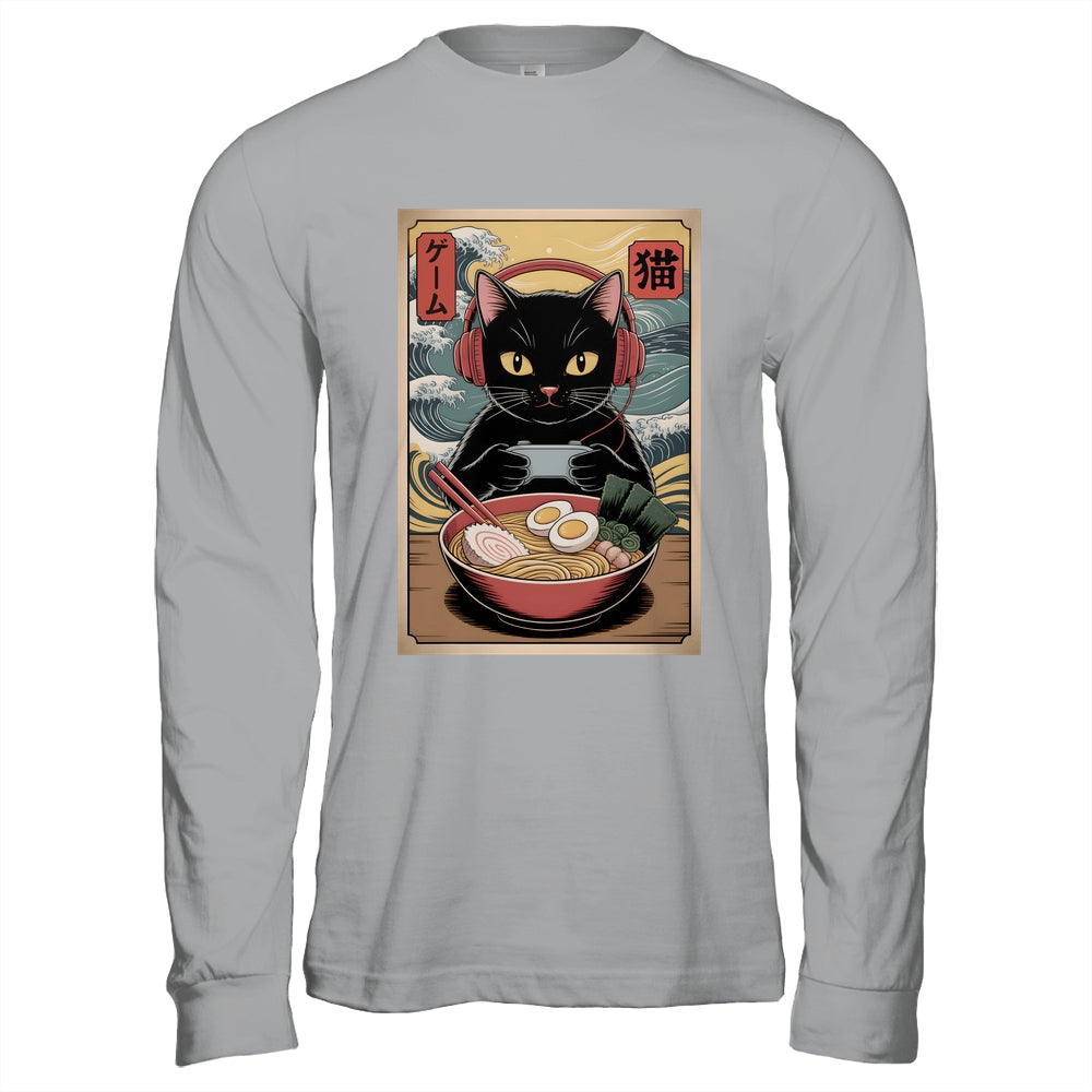 Cute Kawaii Gamer Cat Funny Ramen Retro Japanese Cat Gaming Shirt & Hoodie | teecentury