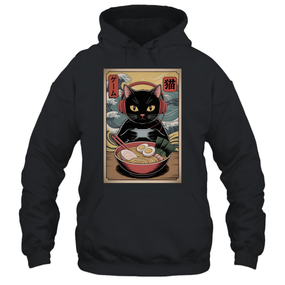 Cute Kawaii Gamer Cat Funny Ramen Retro Japanese Cat Gaming Shirt & Hoodie | teecentury