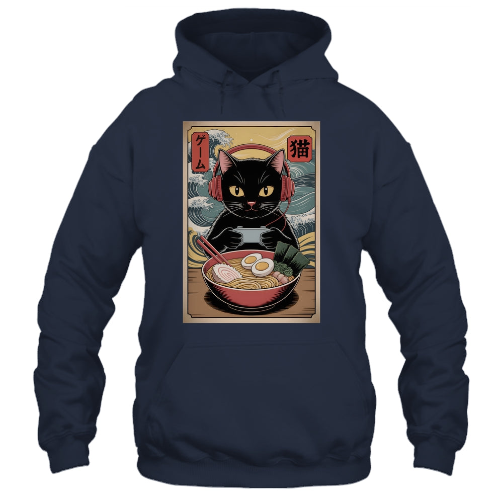 Cute Kawaii Gamer Cat Funny Ramen Retro Japanese Cat Gaming Shirt & Hoodie | teecentury