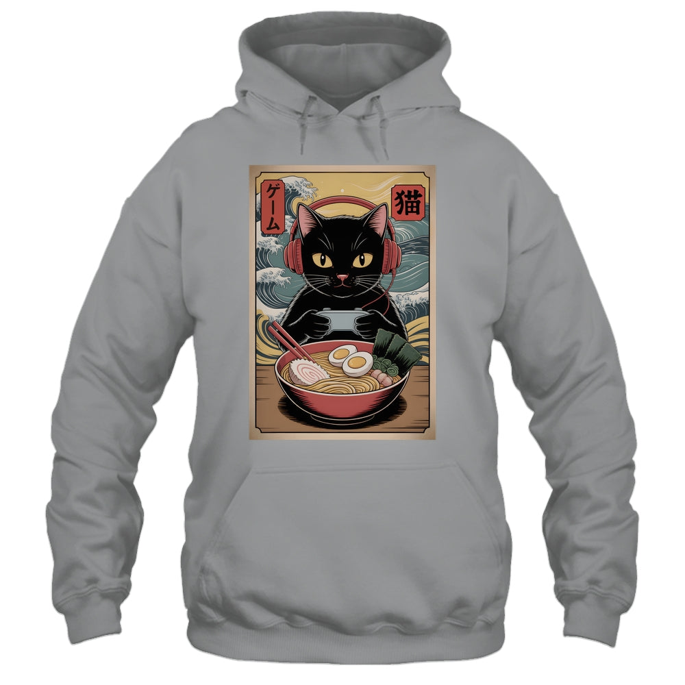 Cute Kawaii Gamer Cat Funny Ramen Retro Japanese Cat Gaming Shirt & Hoodie | teecentury