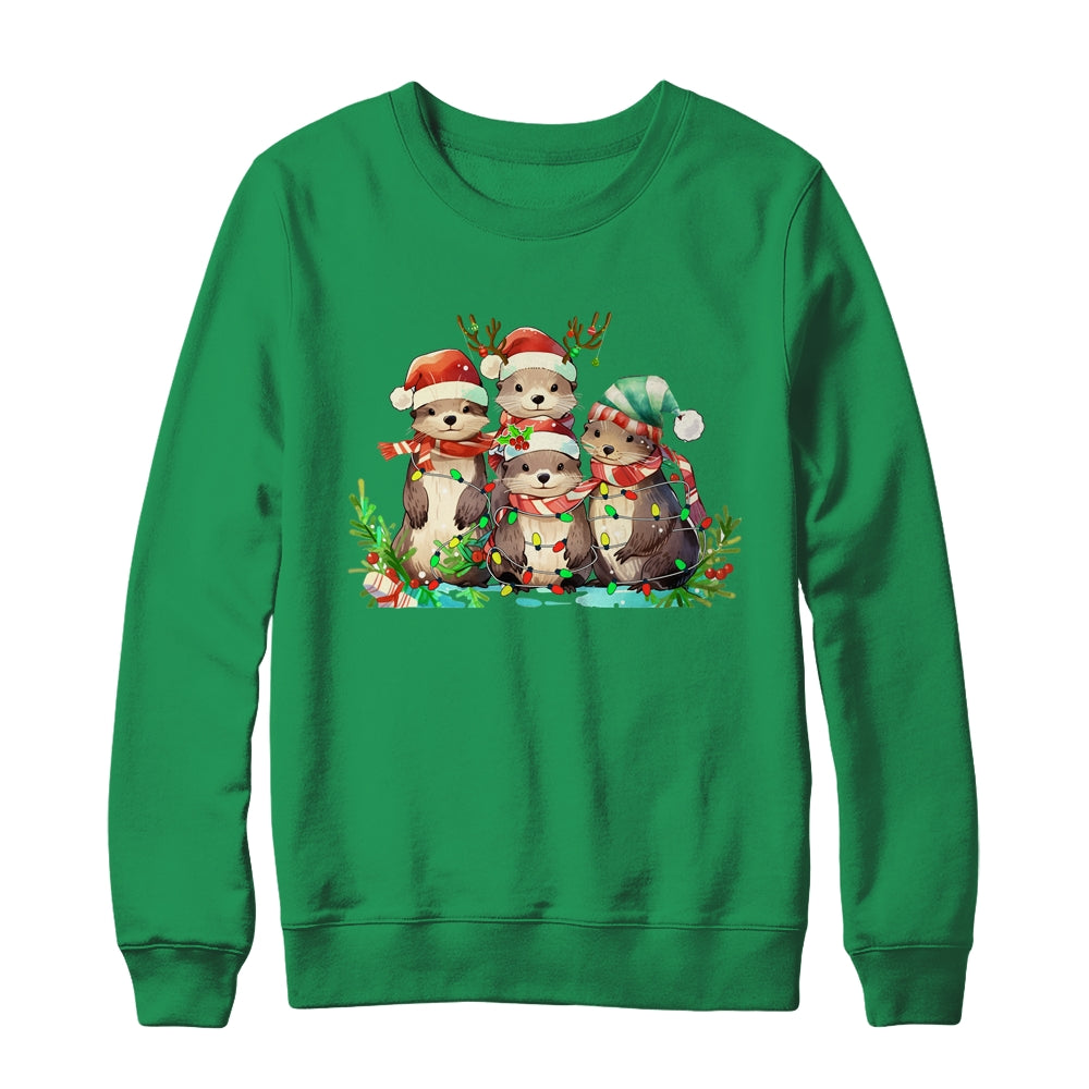 Cute Otter Christmas Funny Xmas Lights Animals Lover Shirt & Sweatshirt | teecentury