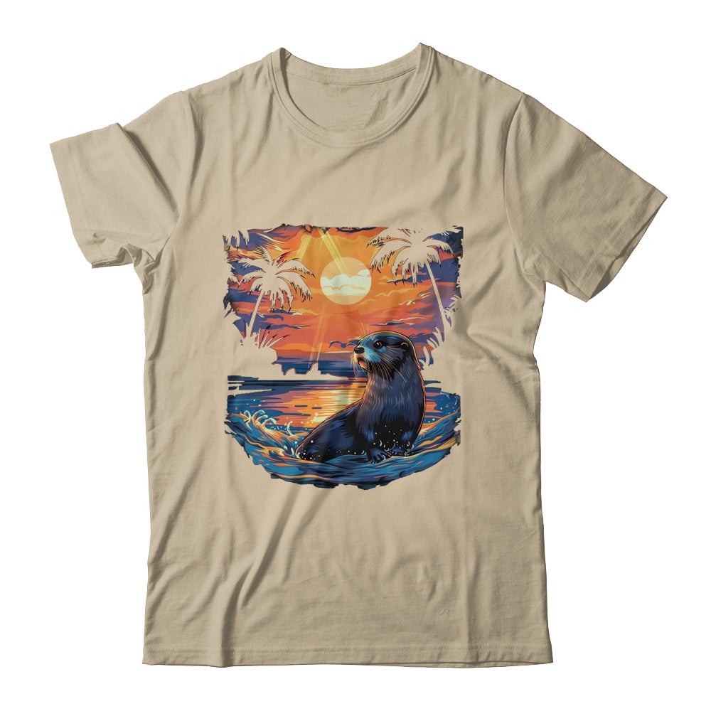 Cute Otter Discover The Spirit Animal River Otter Sunset Shirt & Tank Top | teecentury