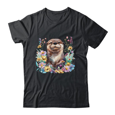 Cute Otter Face Floral Watercolor Painting Sea Otter Lover Shirt & Tank Top | teecentury