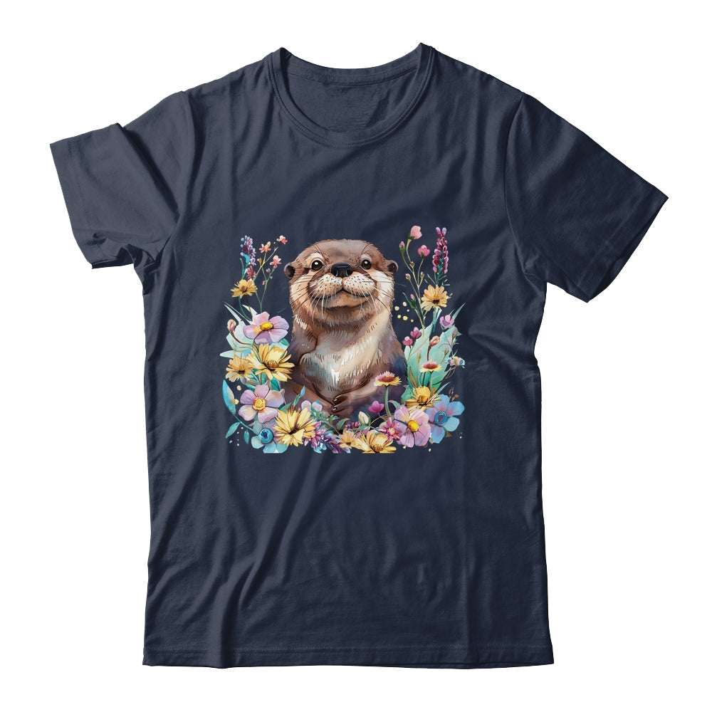 Cute Otter Face Floral Watercolor Painting Sea Otter Lover Shirt & Tank Top | teecentury