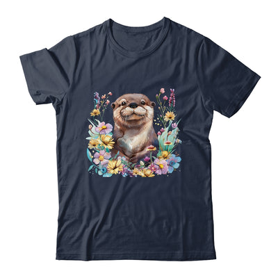 Cute Otter Face Floral Watercolor Painting Sea Otter Lover Shirt & Tank Top | teecentury