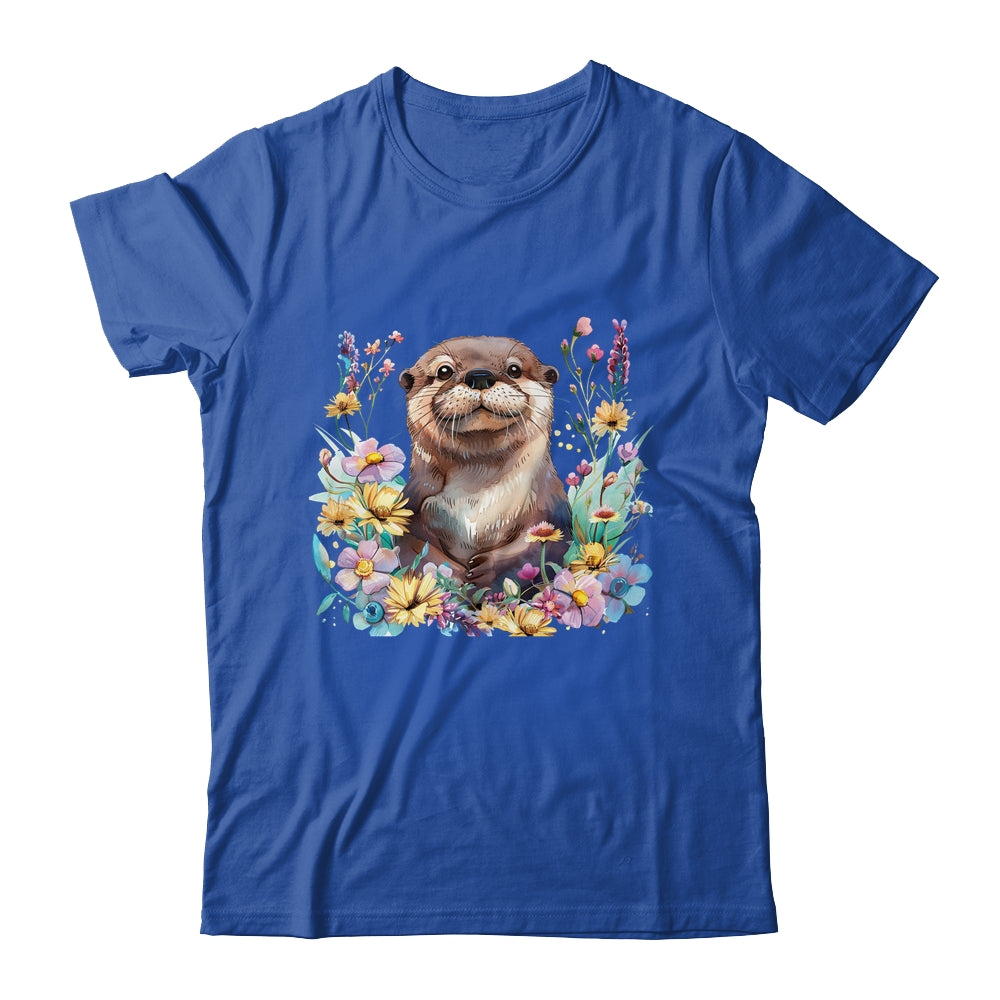 Cute Otter Face Floral Watercolor Painting Sea Otter Lover Shirt & Tank Top | teecentury