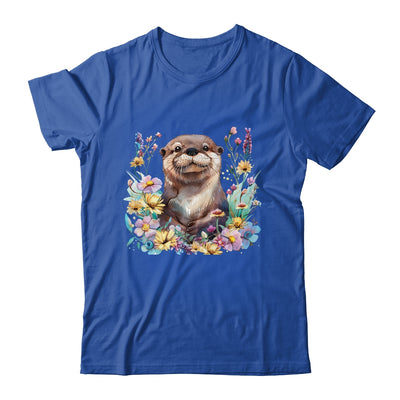 Cute Otter Face Floral Watercolor Painting Sea Otter Lover Shirt & Tank Top | teecentury