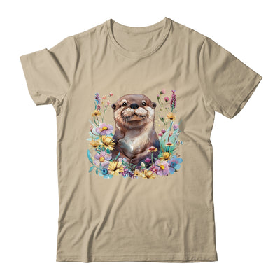 Cute Otter Face Floral Watercolor Painting Sea Otter Lover Shirt & Tank Top | teecentury