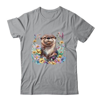Cute Otter Face Floral Watercolor Painting Sea Otter Lover Shirt & Tank Top | teecentury