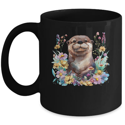 Cute Otter Face Floral Watercolor Painting Sea Otter Lover Mug | teecentury