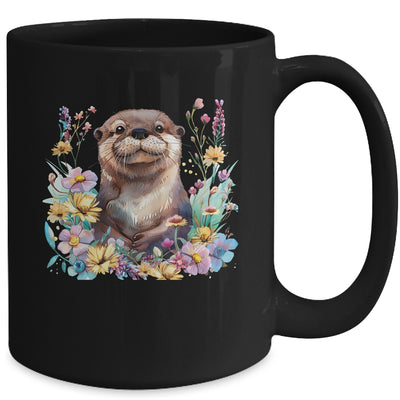 Cute Otter Face Floral Watercolor Painting Sea Otter Lover Mug | teecentury