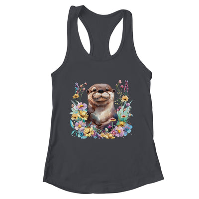 Cute Otter Face Floral Watercolor Painting Sea Otter Lover Shirt & Tank Top | teecentury