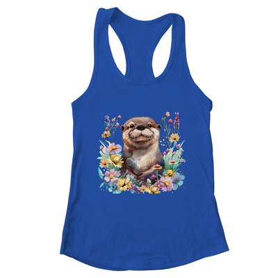 Cute Otter Face Floral Watercolor Painting Sea Otter Lover Shirt & Tank Top | teecentury
