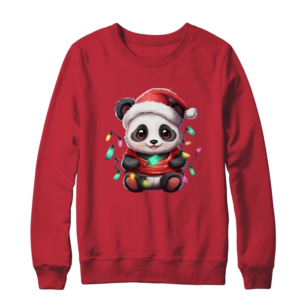 Cute Panda Santa Christmas Light Christmas Panda Women Kids Shirt